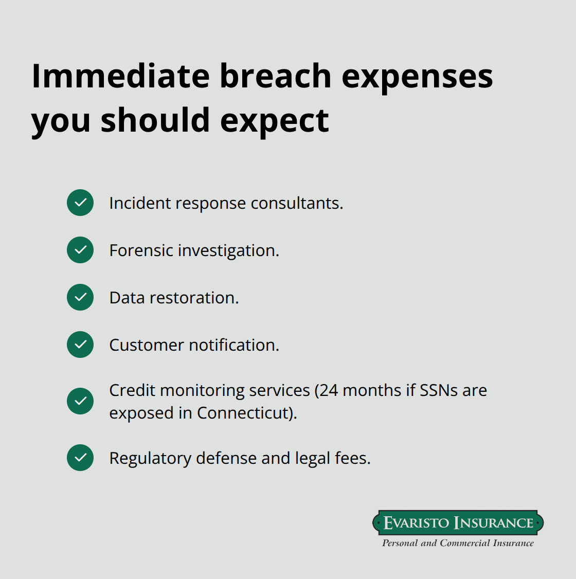 Checklist of common immediate costs Connecticut small businesses face after a cyber incident. - Small business cyber CT