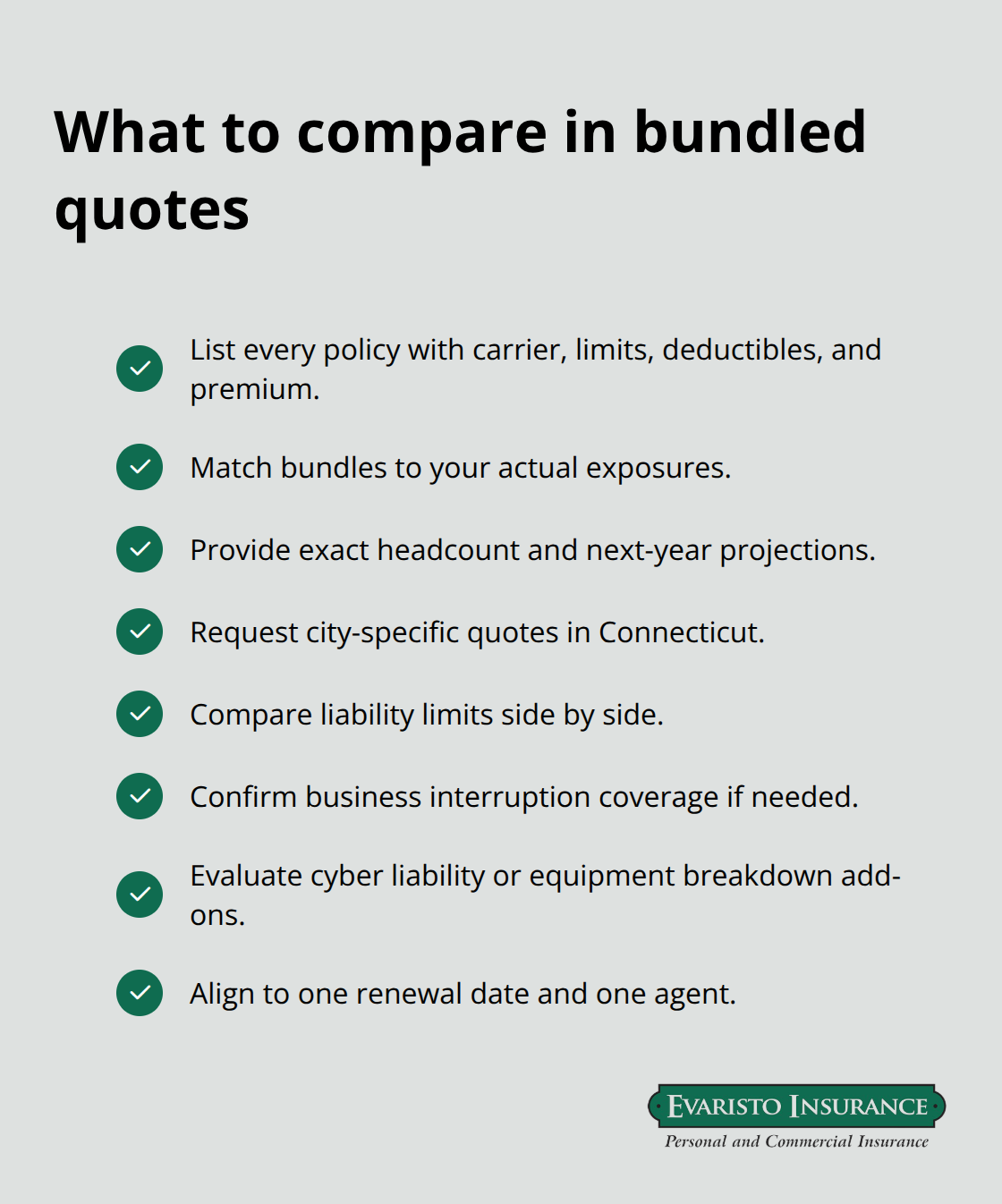 Checklist of key items to compare when evaluating business insurance bundles - business insurance bundle options