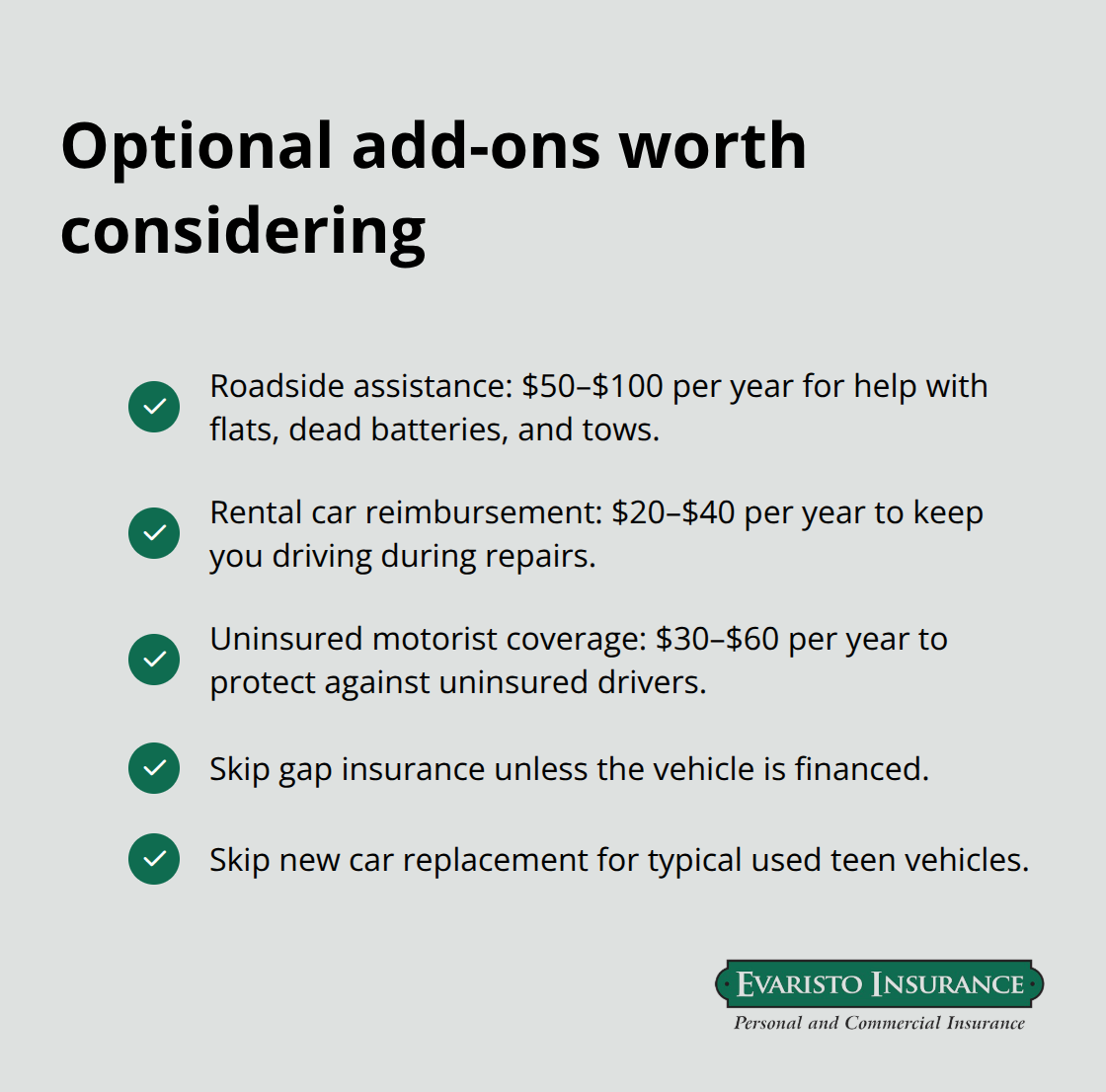 Cost-effective optional coverages for Connecticut teen drivers